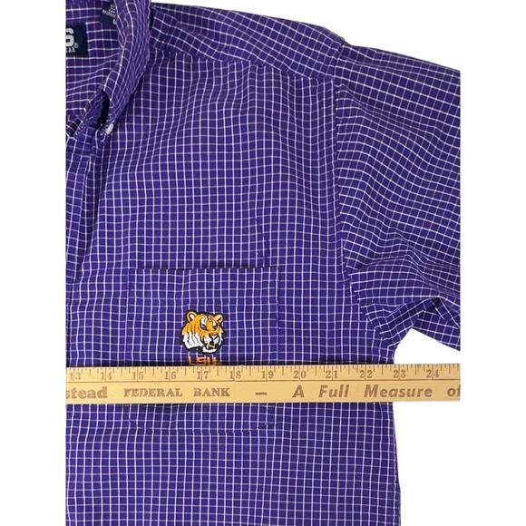 Crable Sportswear LSU Tigers Mens Shirt Size Medium Purple Windowpane Plaid - Picture 9 of 9
